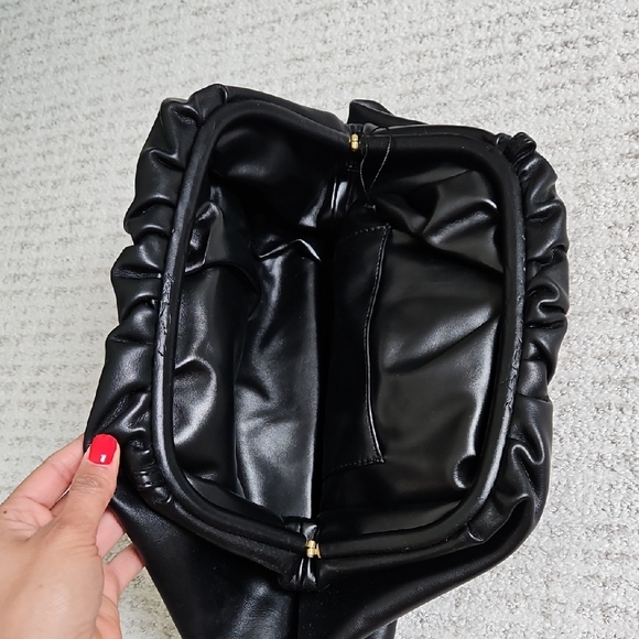 Black Gathered Leather Clutch with Cloud-Like Design. NEVER USED - Picture 2 of 2